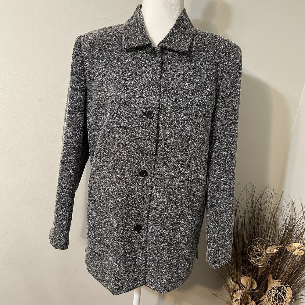 Norton McNaughton Petites Knit Blazer Black White Dots Lined Button Up Sz 10P